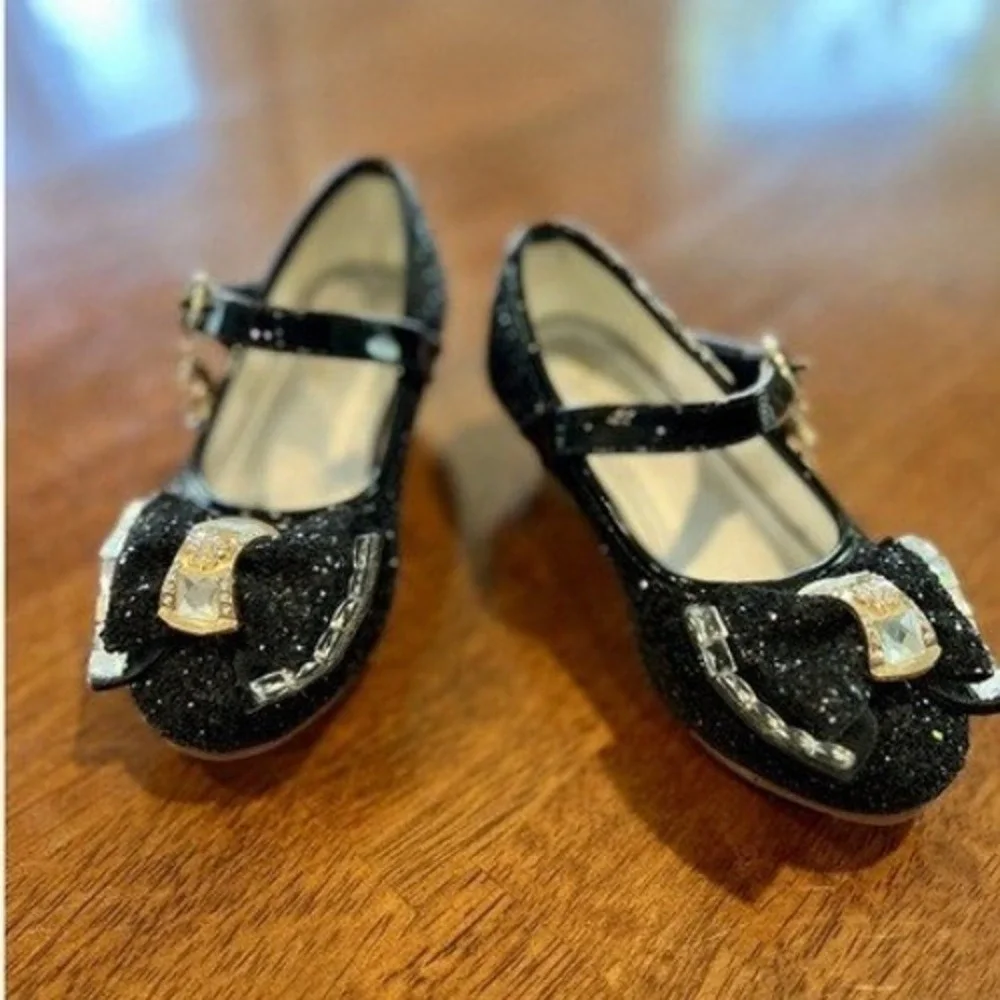 Walofou Glitter Girls Princess Shoes Elegant Sparkly Mary Jane Bow Accent Size 9